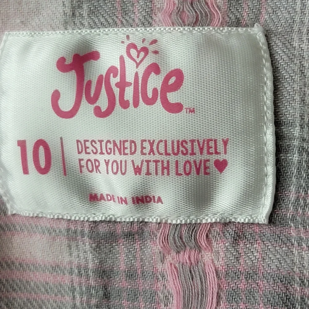 Justice girls size 10 pink gray plaid flannel button down shirt